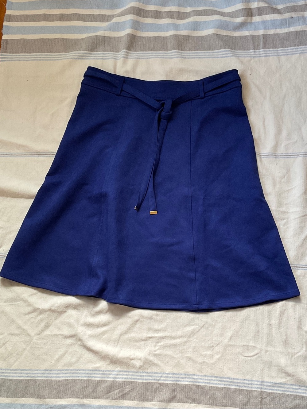 Women's Stretchy Velvet A-Line Skirt in Navy Blue